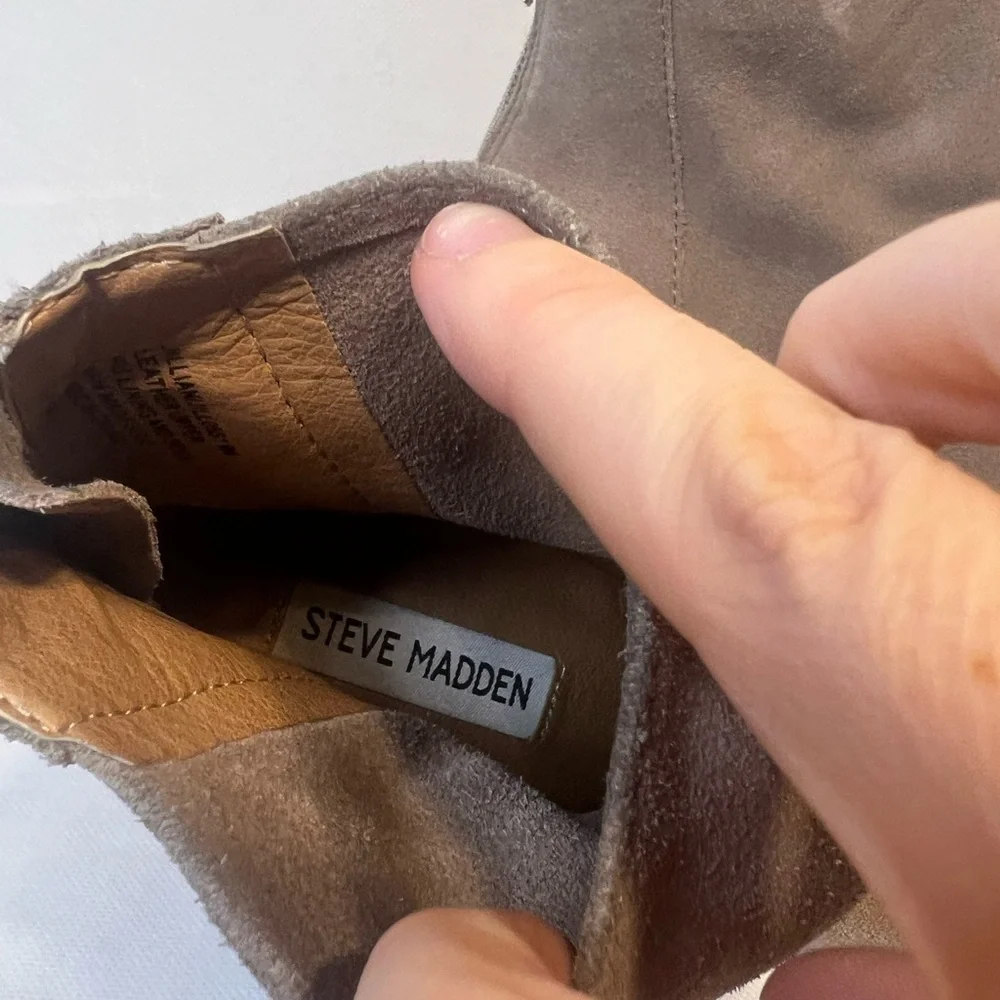 STEVE MADDEN JILLIAN TAUPE SUEDE BOOTIES